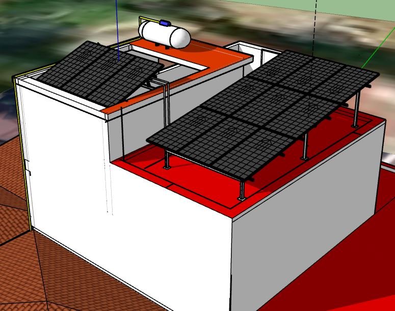 Render de arreglo fotovoltaico residencial, vista general